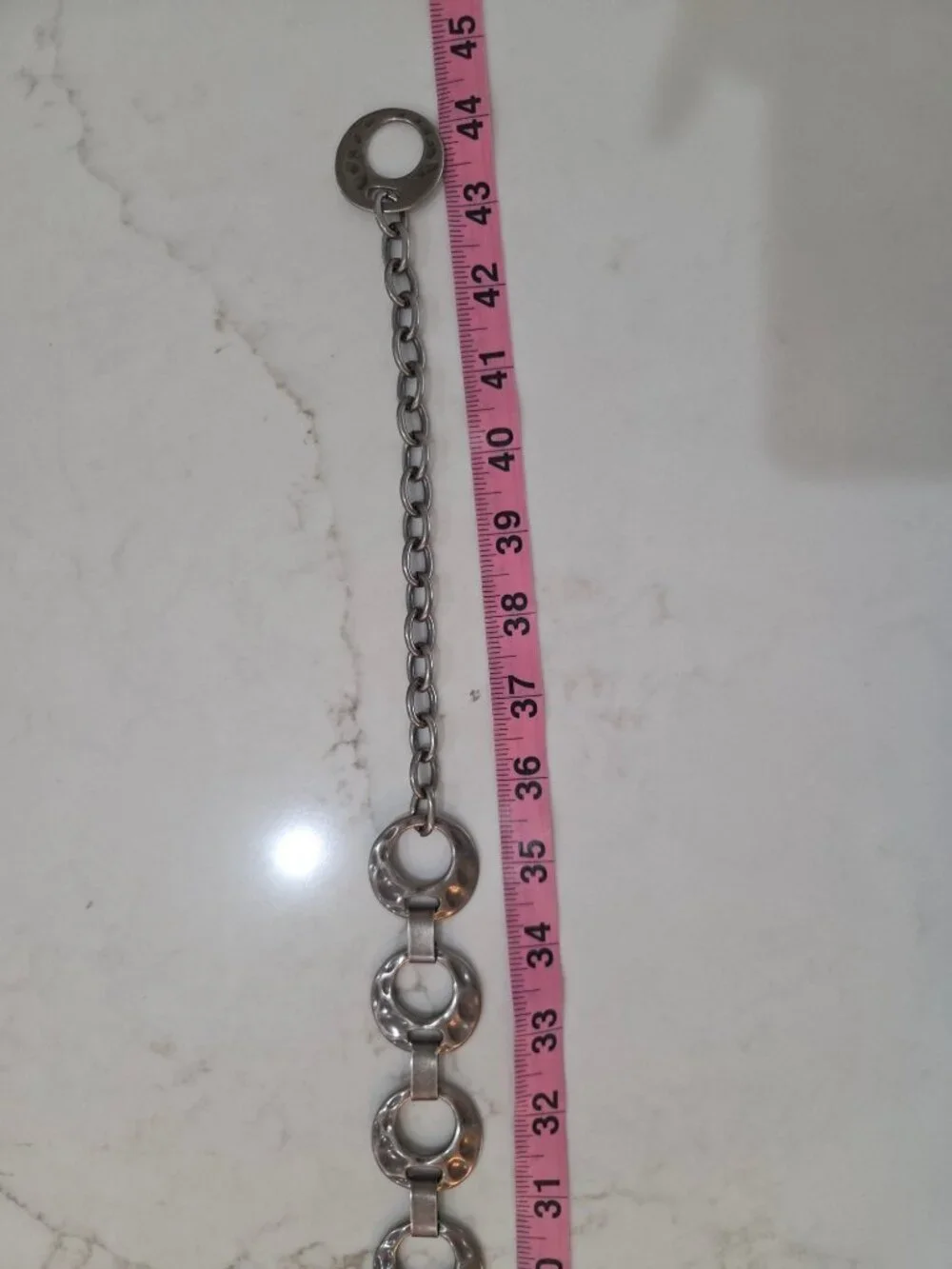 Silver-Tone Hammered Circle Chain‎ Link Belt L Adjustable Lobster Clasp Closure